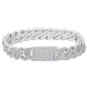 12mm CZ Diamond Iced Out Bracelet with Box Clasp in White Gold