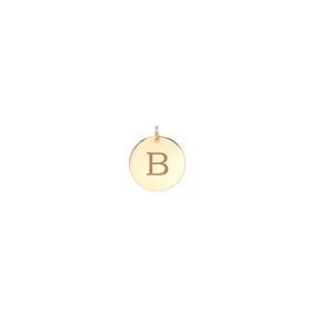 14k Engraved Initial Medium Disc Charm Pendant