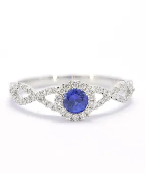 14K White Gold Sapphire Halo Twist Ring