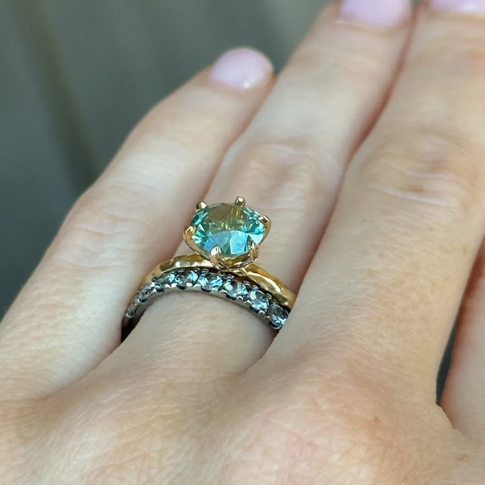 2.15ct Round Teal Nigerian Sapphire Six Prong Evergreen Solitaire in 18k Yellow Gold