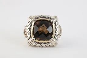 925 Silver & 14k Yellow Gold 4.70tcw Smokey Quartz Ring Size 8.25 (12.88g.)