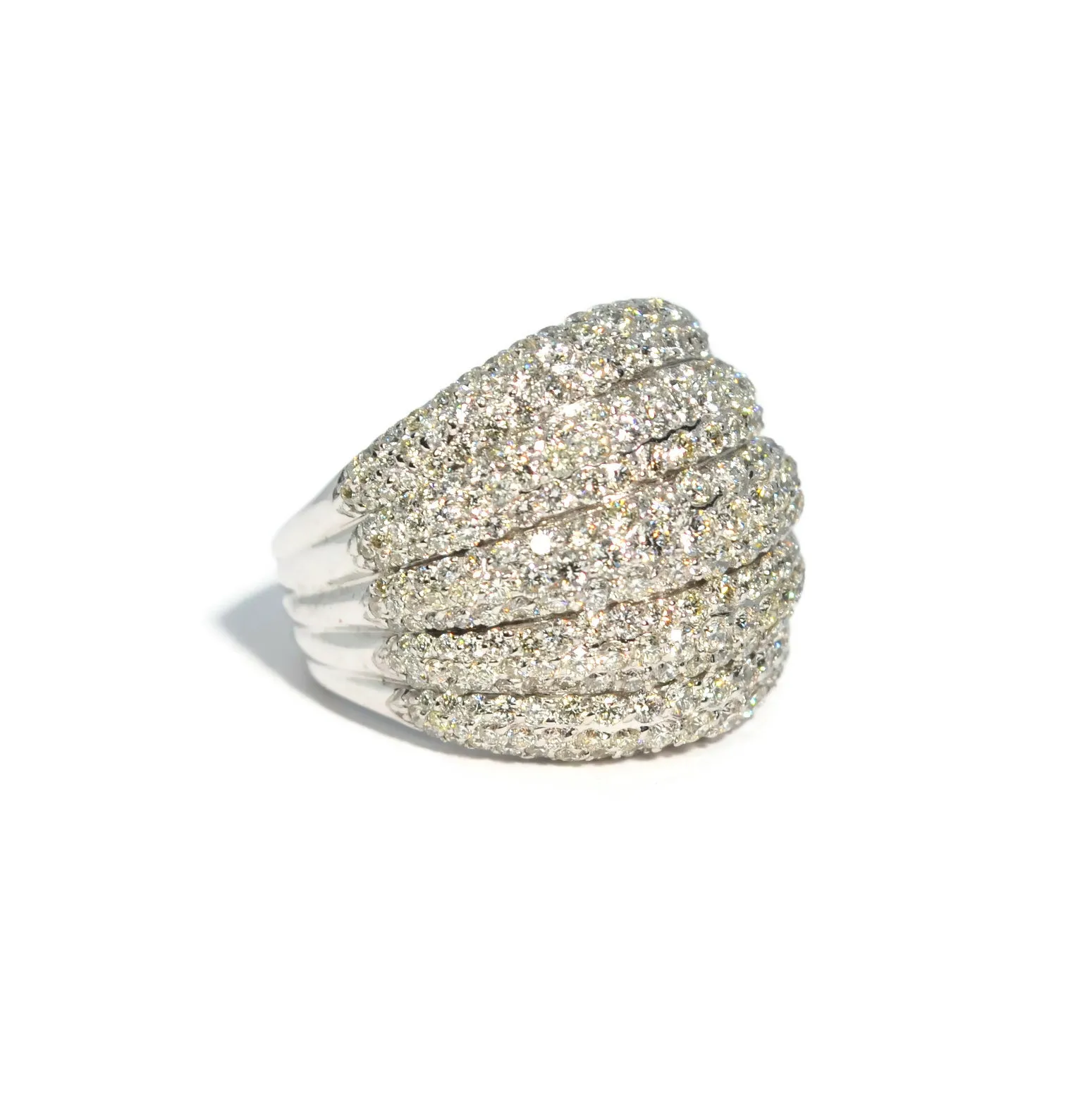 AFJ Diamond Collection - Five Layered Pave Diamond Ring, 18k White Gold