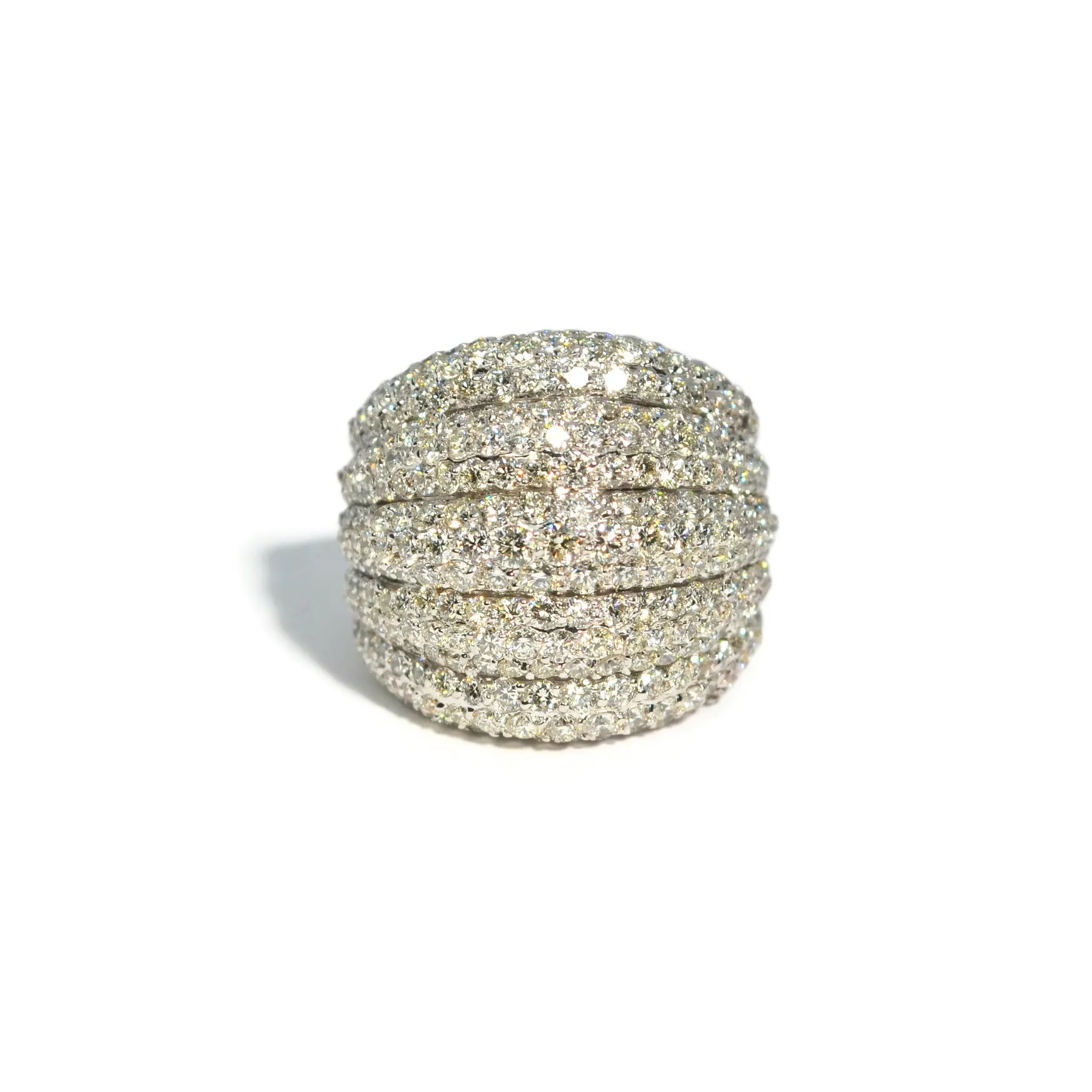 AFJ Diamond Collection - Five Layered Pave Diamond Ring, 18k White Gold