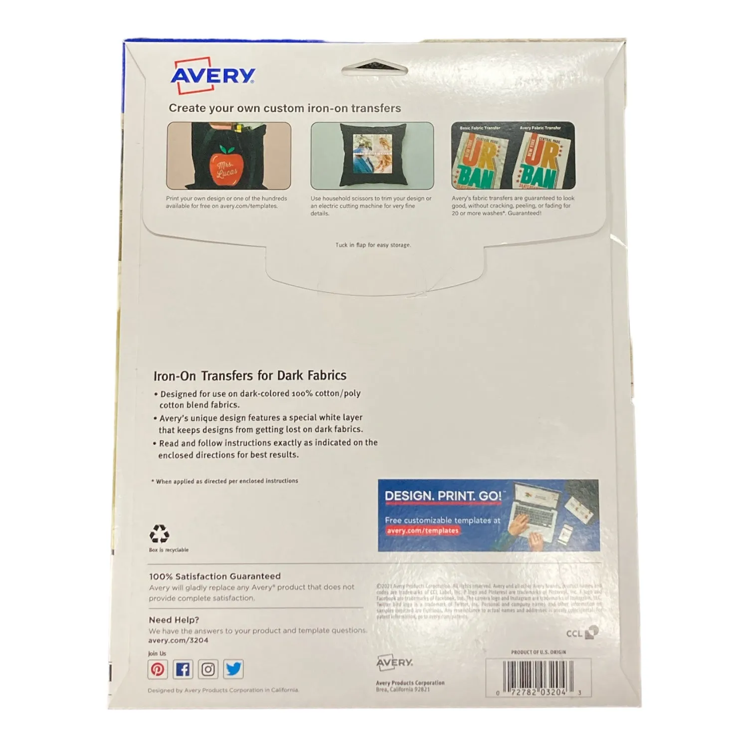 Avery Heat Transfer Paper for Dark Fabrics, 8.5" x 11", Inkjet Printer, 10 Print