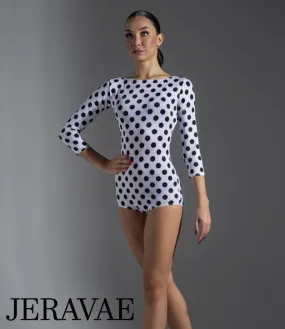 Black Bodysuit with White Polka Dots and 3/4 Length Sleeves PRA 1044 in Stock