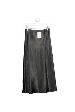 Black Satin Midi Skirt UK S