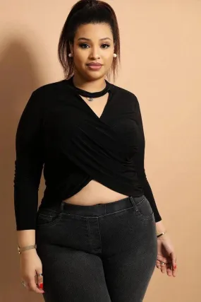 Black Twist Front Slinky Choker Top