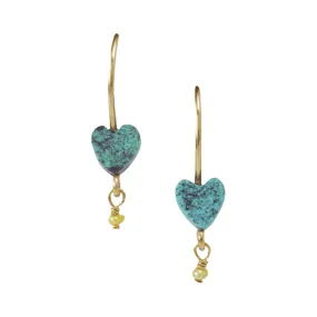 Chan Luu Petite Dangle Heart Charm Earrings in Turquoise Blue and Gold Vermeil