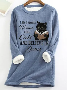 Cozy Sherpa Fleece Lined Women's Cat Letter Sweatshirt