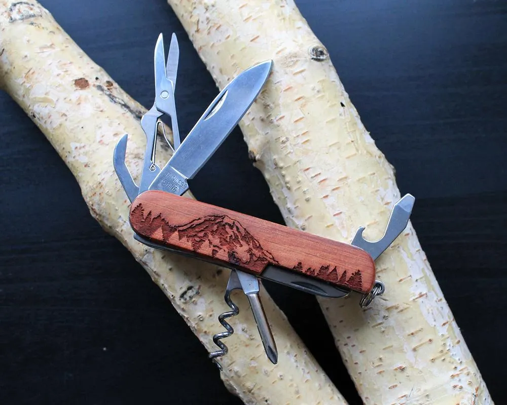 Customizable 7-Tool Pocket Knife with Engraved MT RAINIER Design