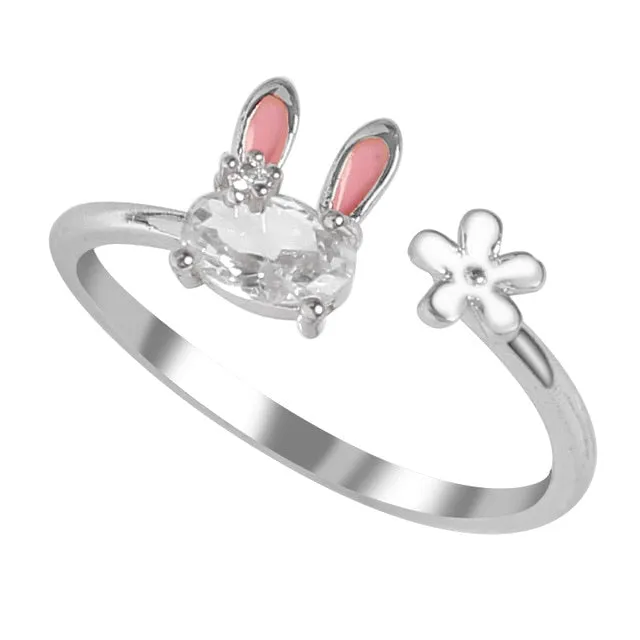 Cute White Diamond Bunny Rings