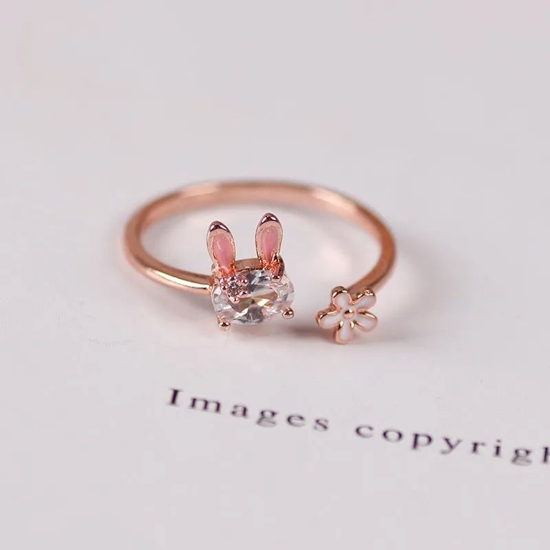 Cute White Diamond Bunny Rings