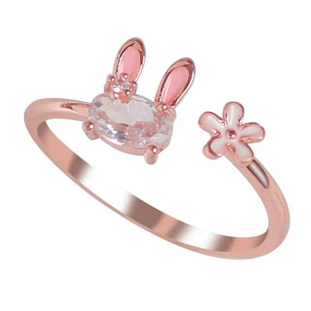 Cute White Diamond Bunny Rings