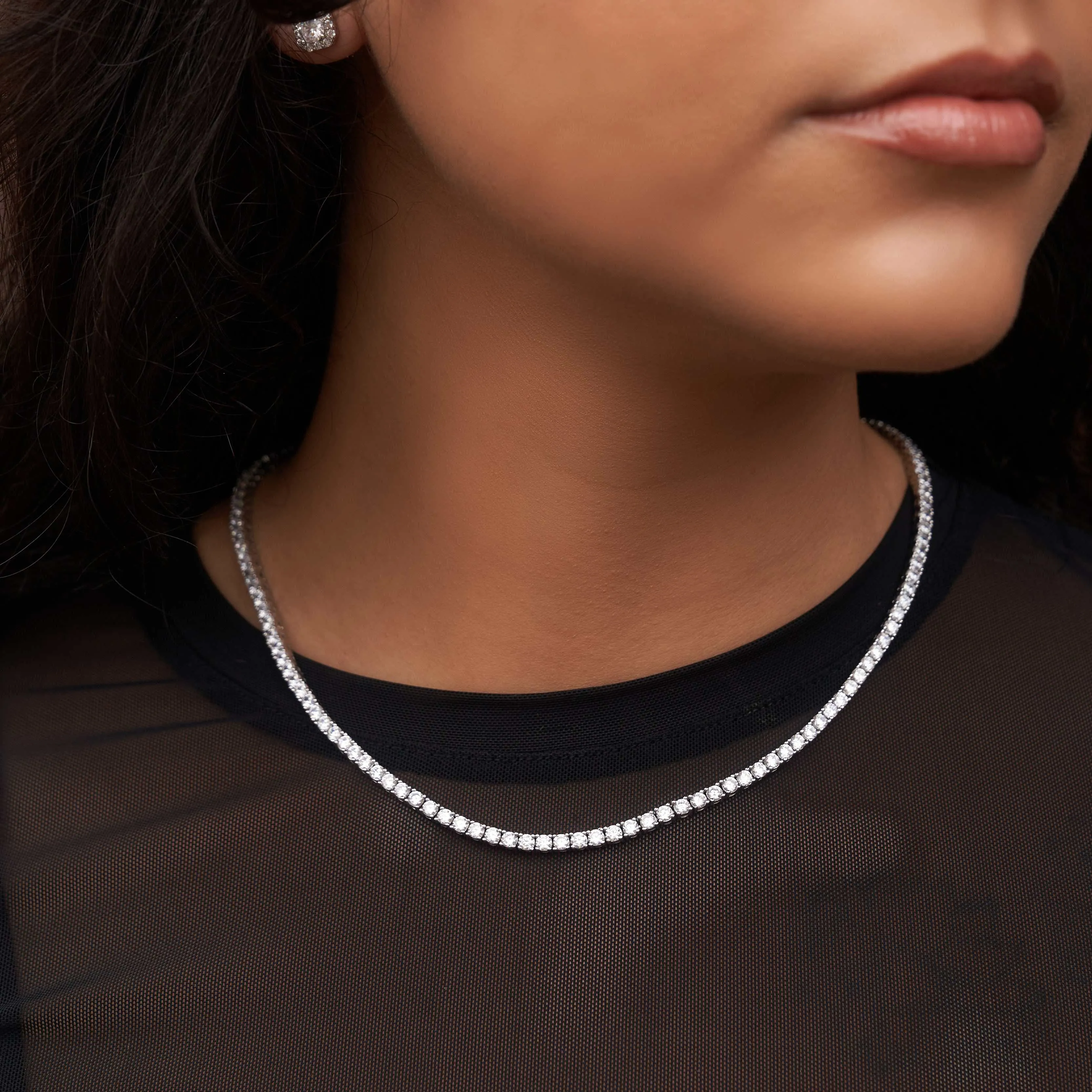 Diamond Tennis Necklace in White Gold- 3mm