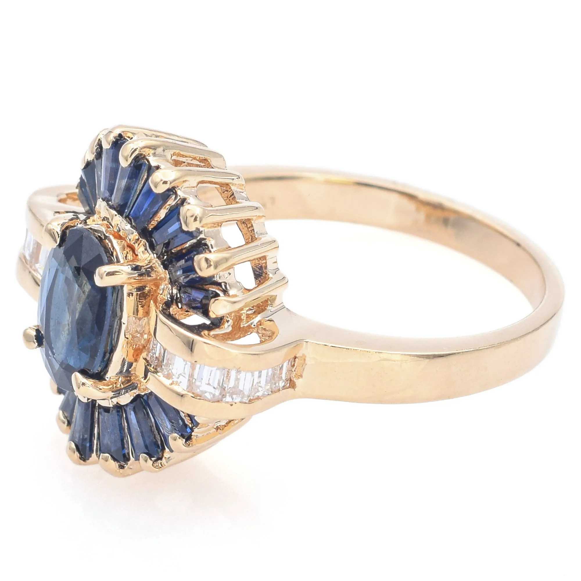 Estate 14K Yellow Gold Sapphire & 0.28 TCW Diamond Cocktail Ring Size 6.5