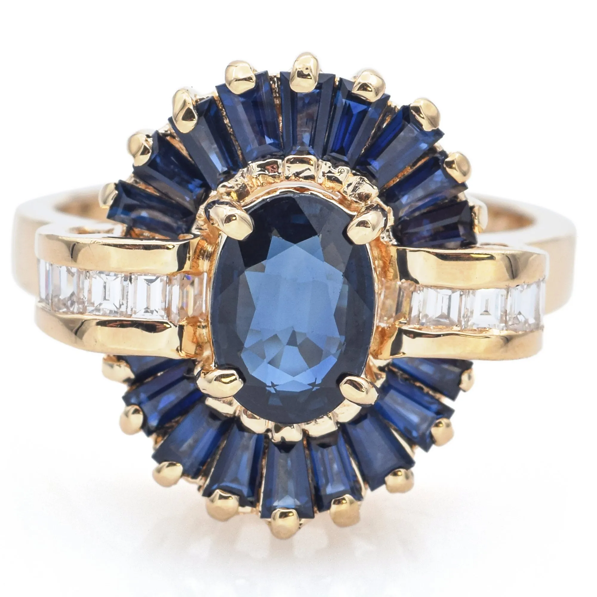 Estate 14K Yellow Gold Sapphire & 0.28 TCW Diamond Cocktail Ring Size 6.5