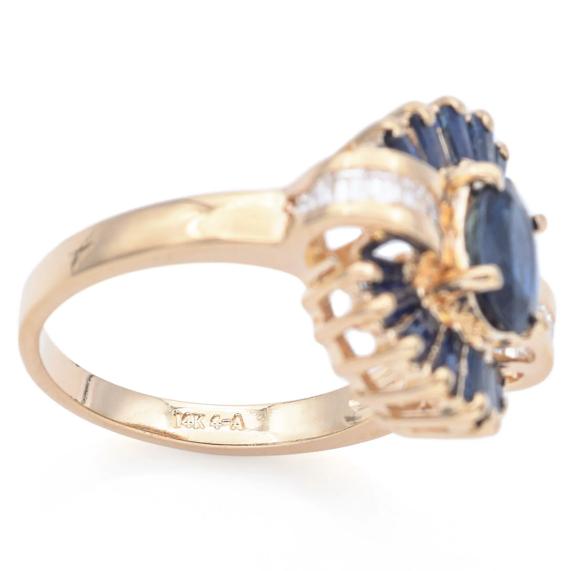 Estate 14K Yellow Gold Sapphire & 0.28 TCW Diamond Cocktail Ring Size 6.5