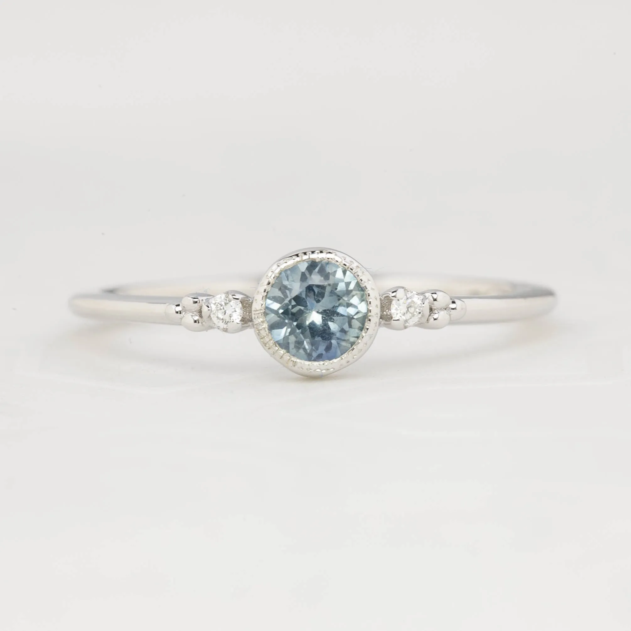 Estel Ring - 4.3mm 0.4ct Light Blue Montana Sapphire, 14k White Gold