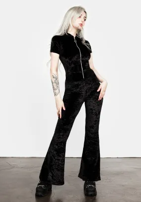 Foxy Zip Up Velour Flared Jumpsuit