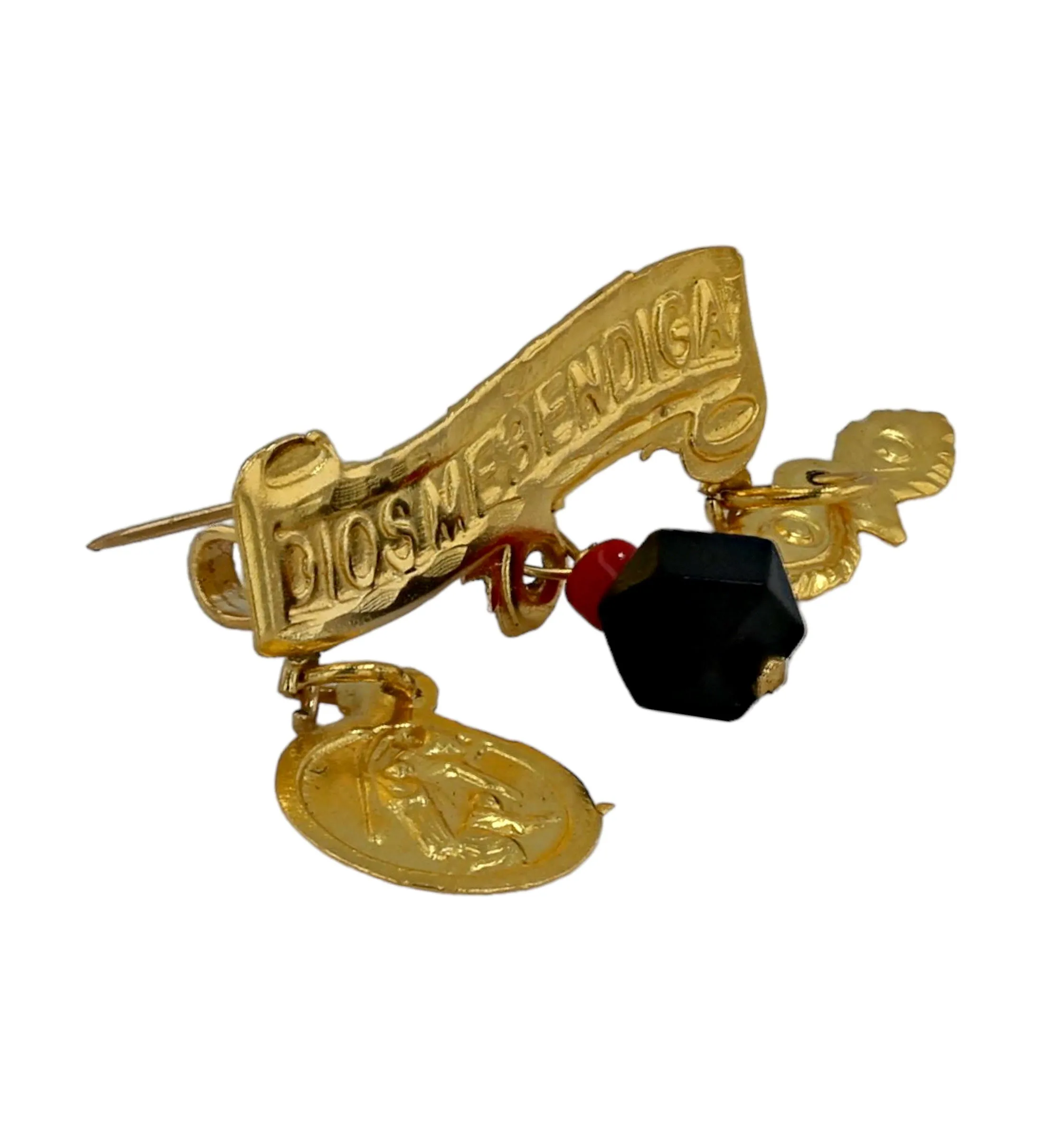 Gold 14k pin azabache  with 3 Charms