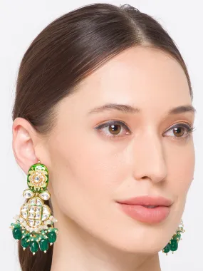 Green Gold Tone Kundan Earrings with Onyx