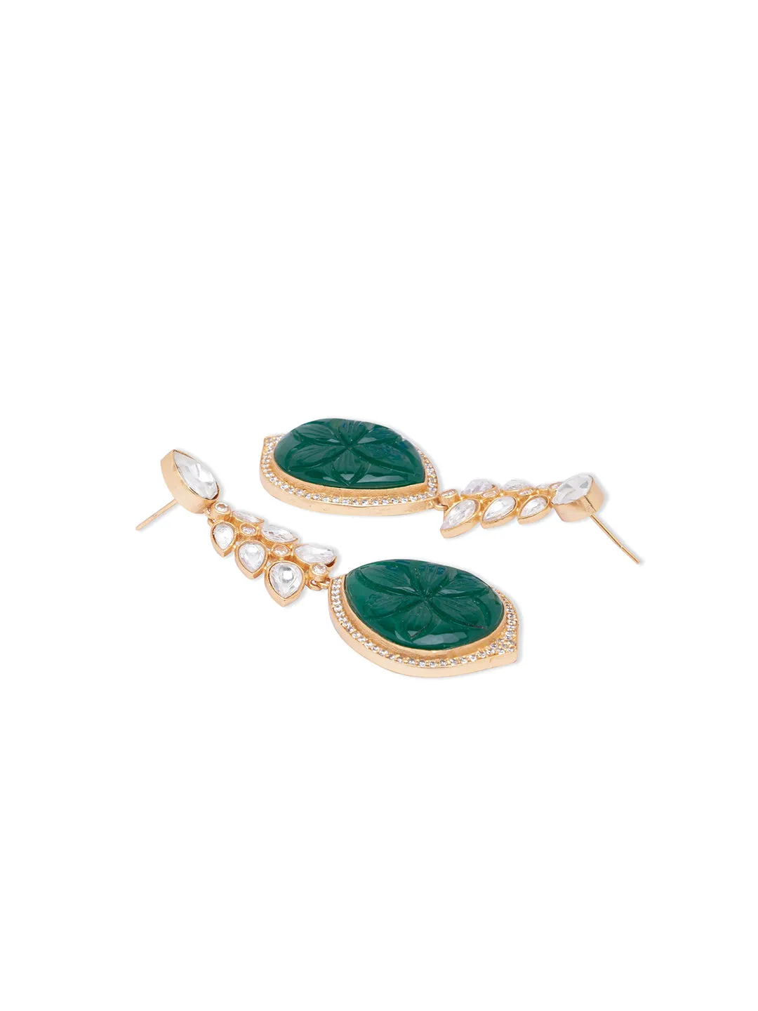 Green Gold Tone Kundan Earrings with Onyx