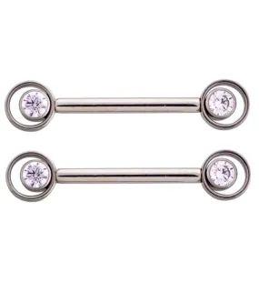 Halo Clear CZ Titanium Internally Threaded Nipple Ring Barbell