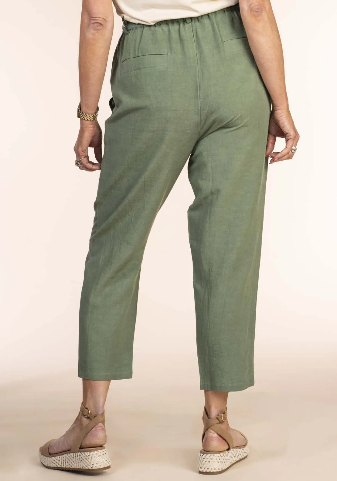 Linen Carrot Pant - Green