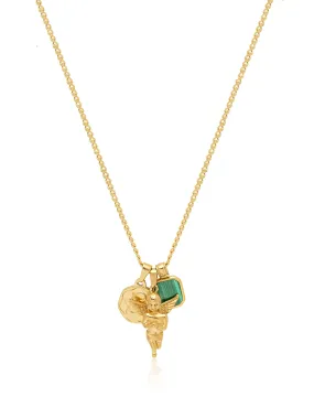 Men's Gold Talisman Necklace with Angel and Malachite Pendant