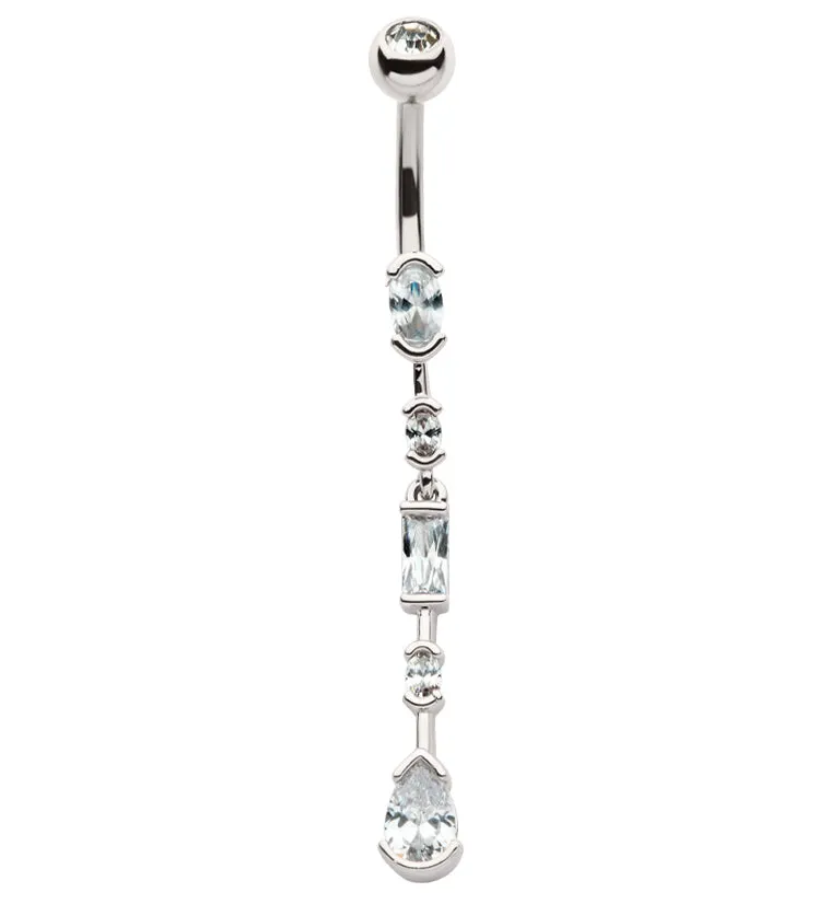 Mixed Gems Dangle Stainless Steel Belly Button Ring