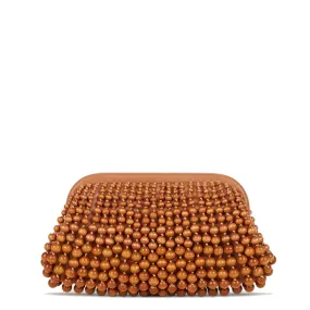 NIA Beaded Wood Clutch, Chestnut