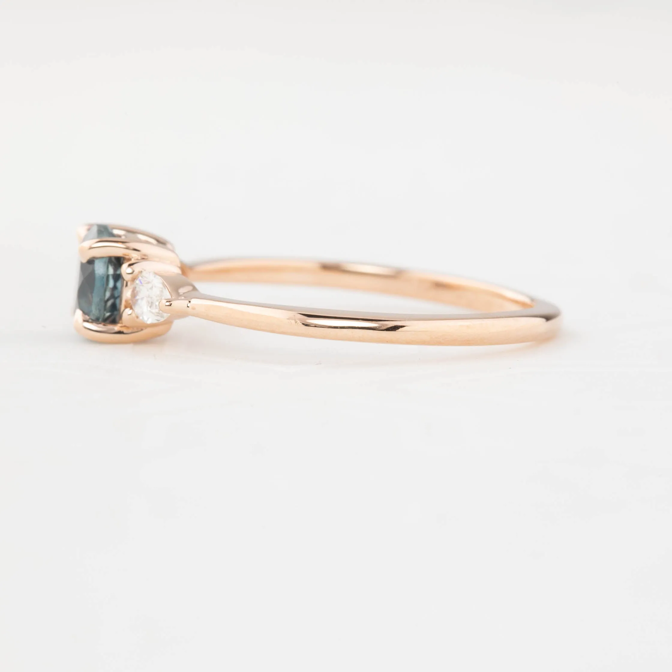 Olivia Ring - 0.89ct Teal Blue Montana Sapphire, 14k rose gold (One of a kind)