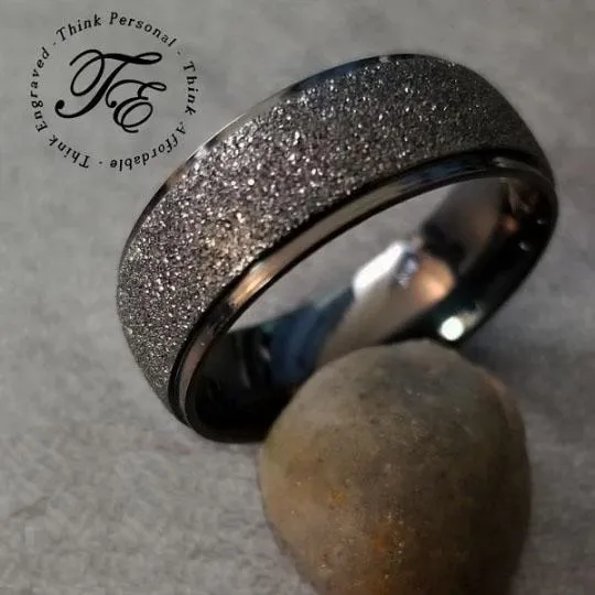 Personalized Engraved Men's Black Sandblasted Wedding Ring - Wedding Ring For Guys