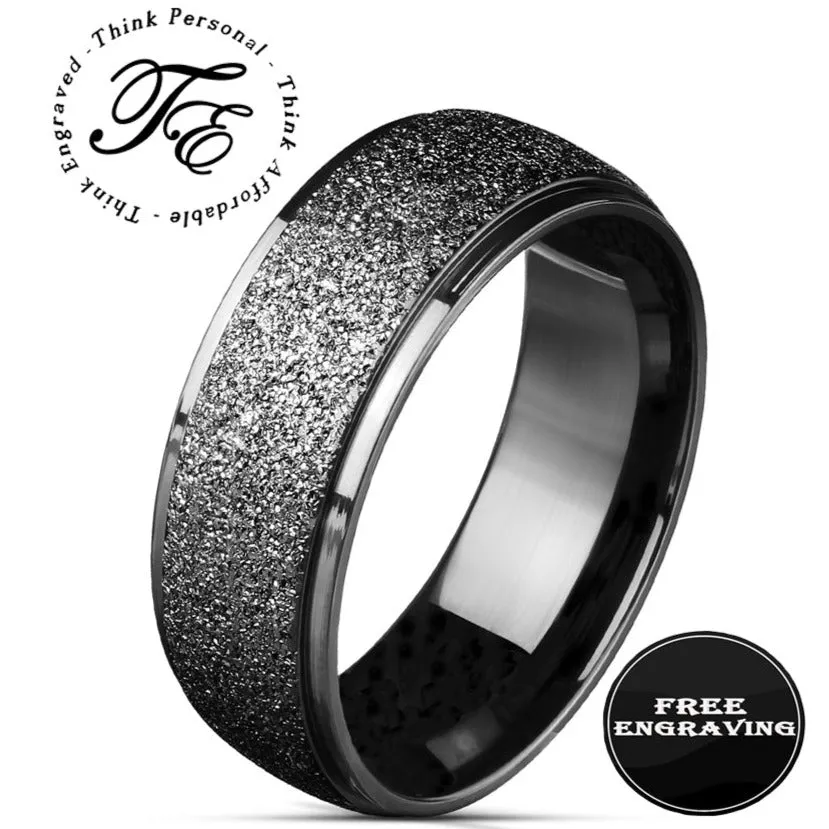 Personalized Engraved Men's Black Sandblasted Wedding Ring - Wedding Ring For Guys