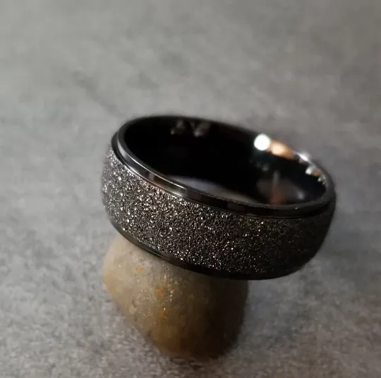 Personalized Engraved Men's Black Sandblasted Wedding Ring - Wedding Ring For Guys