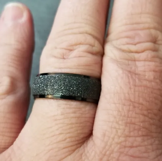 Personalized Engraved Men's Black Sandblasted Wedding Ring - Wedding Ring For Guys