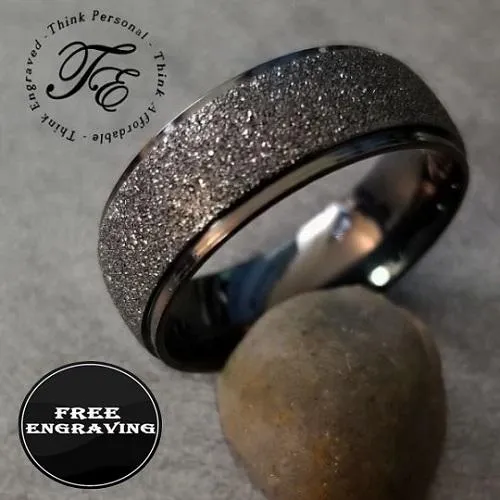 Personalized Engraved Men's Black Sandblasted Wedding Ring - Wedding Ring For Guys