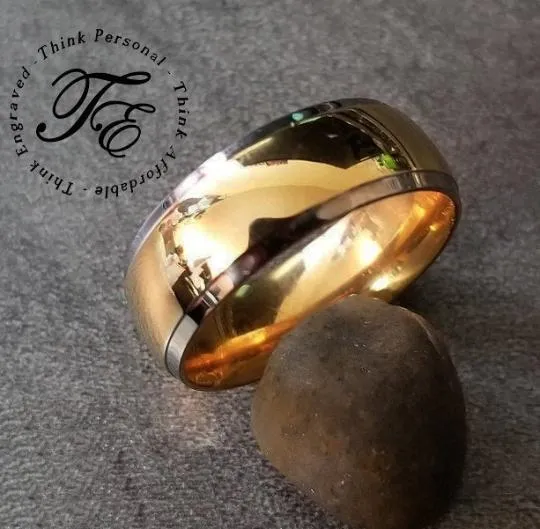 Personalized Men's Titanium Promise Ring - Beveled 14k Gold Over Titanium