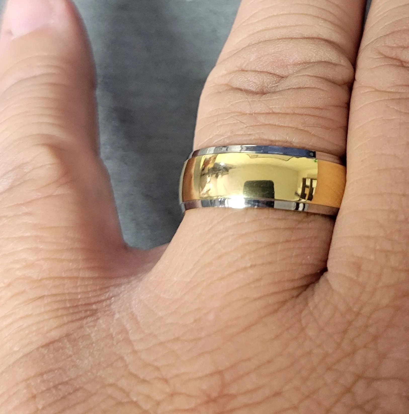 Personalized Men's Titanium Promise Ring - Beveled 14k Gold Over Titanium