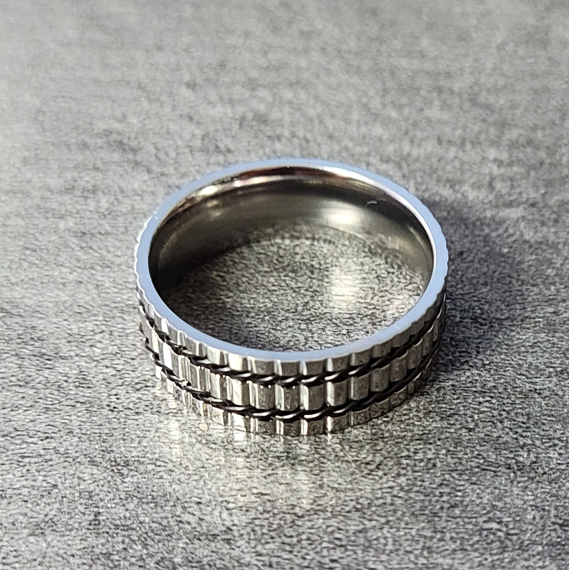 Personalized Men's Titanium Wedding Band - Silver With Double Wire Inlays