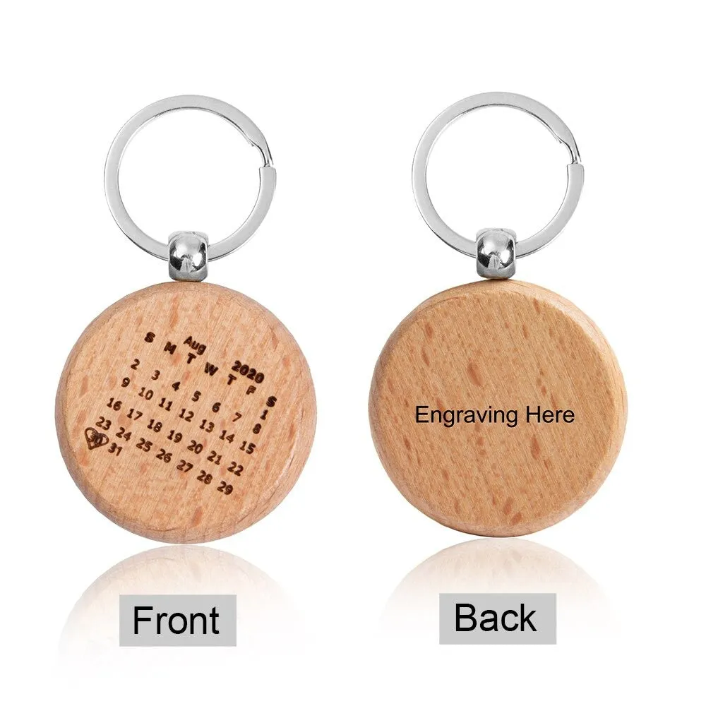 Personalized Name & Date Engraving Wooden Keychains