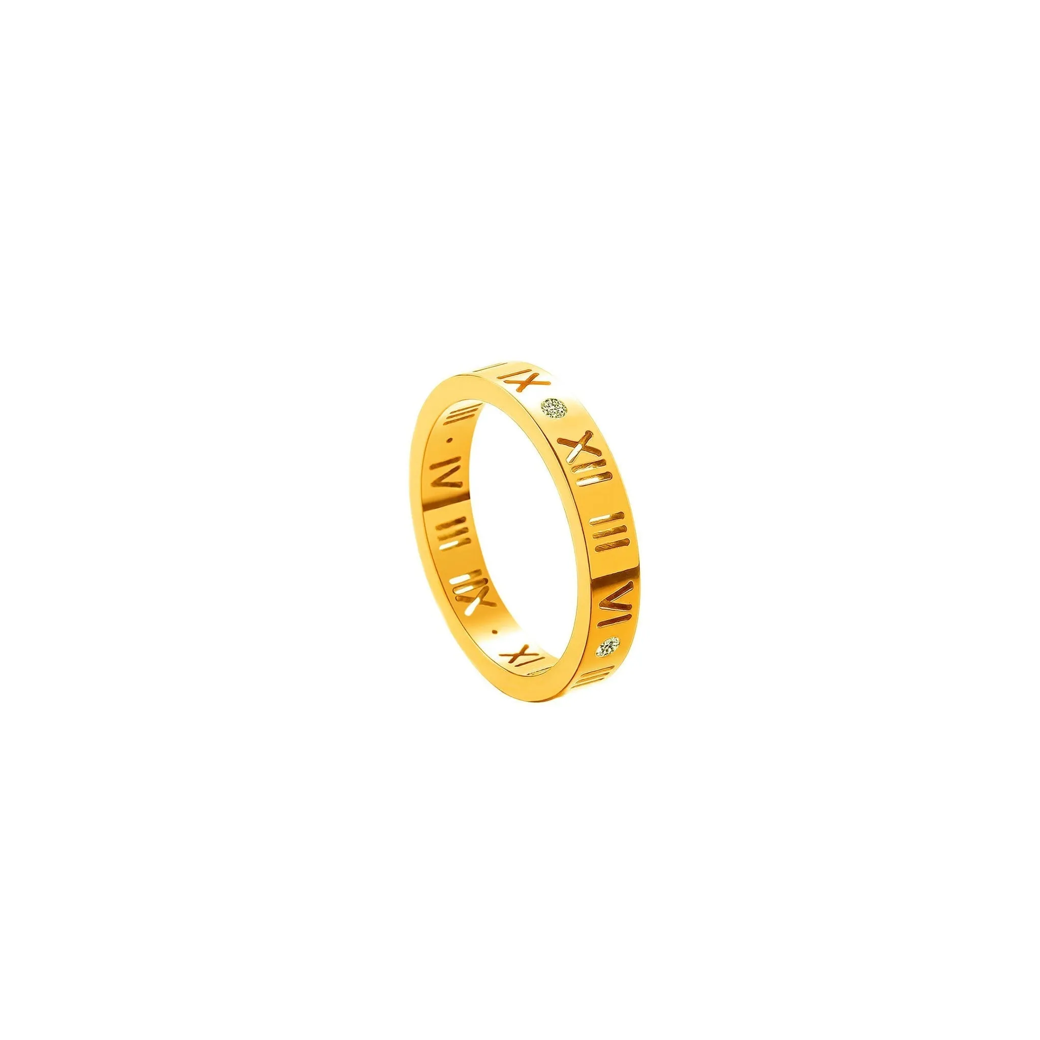 Roman Numerals Diamond Ring Gold