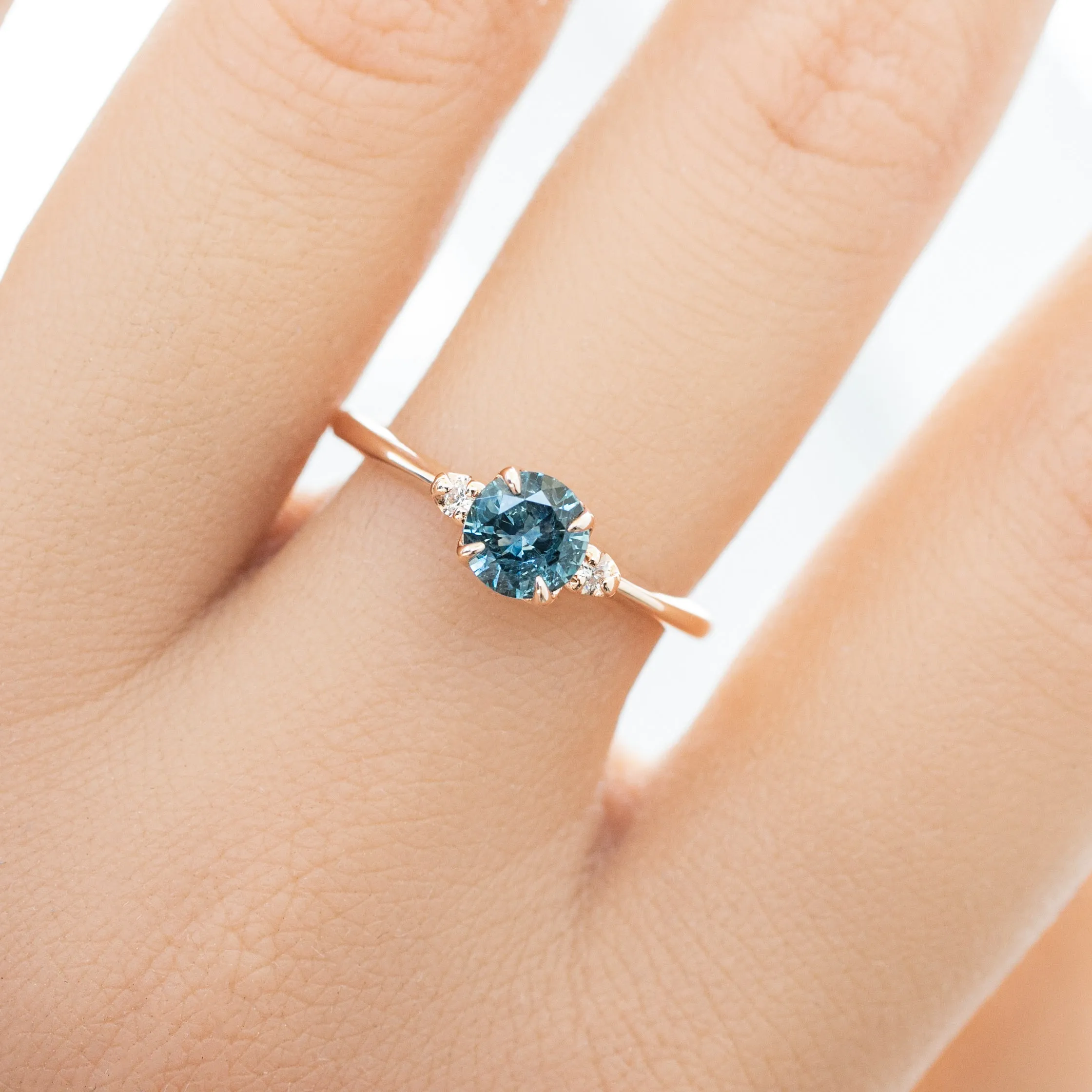 Sofia Ring 0.66ct Teal blue Montana Sapphire, 14K Rose Gold