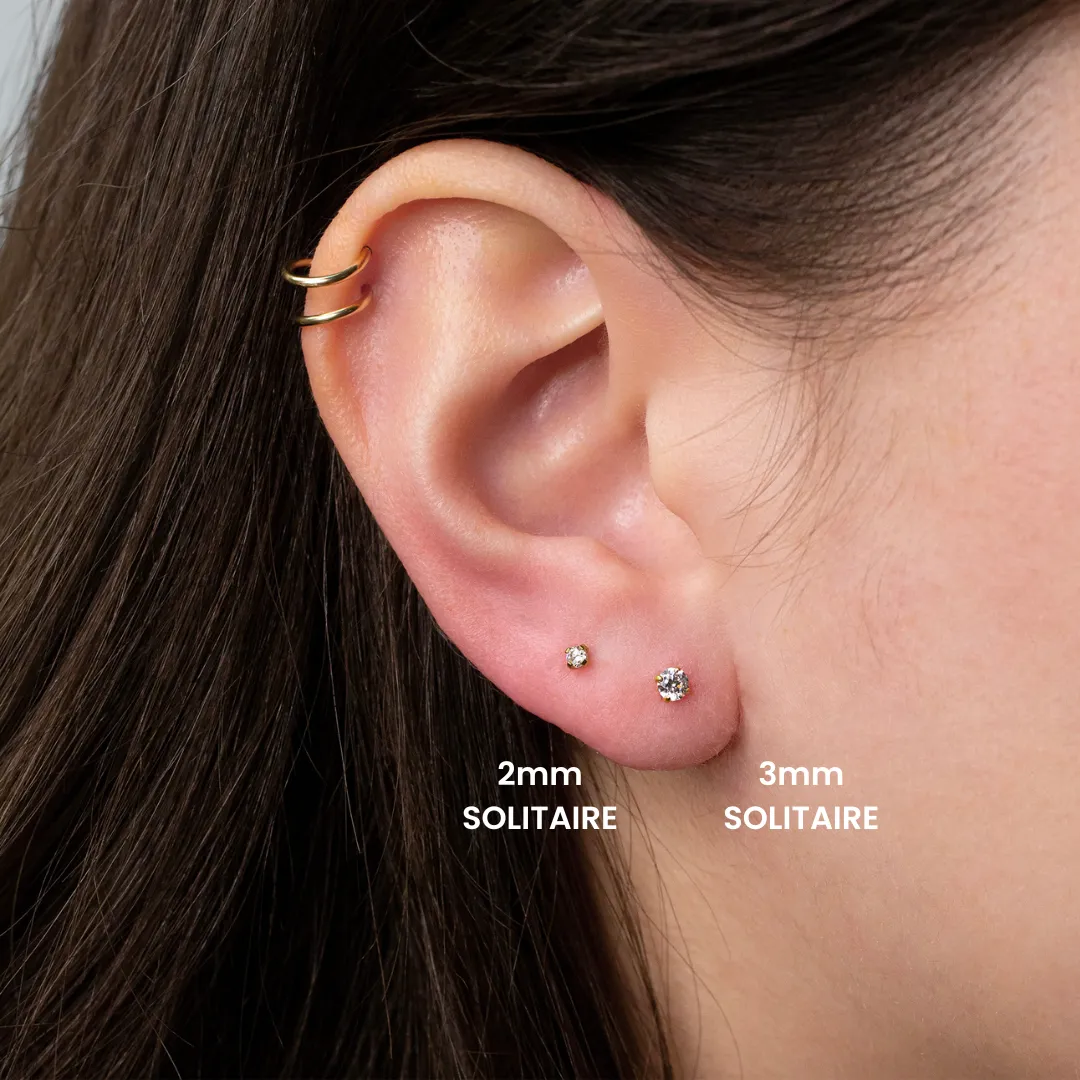 Solitaire Round Flat Back Sleeper Earrings