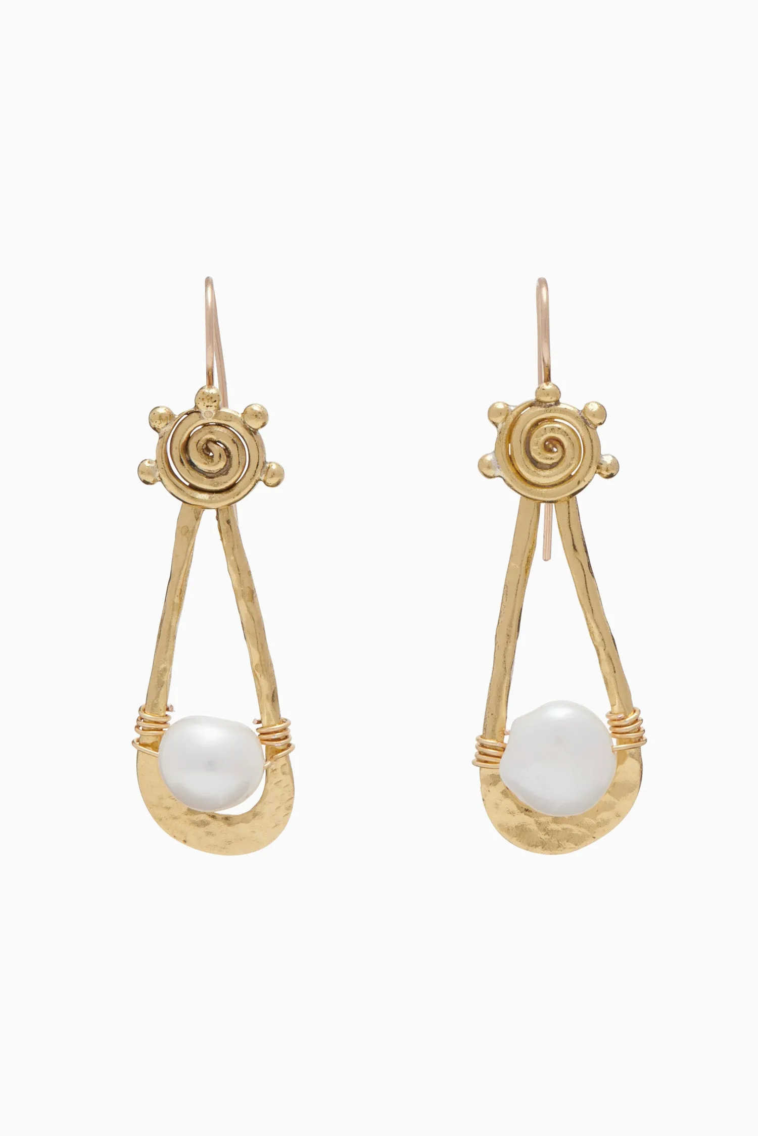 Spiral Drop Stone Earring - Pearl