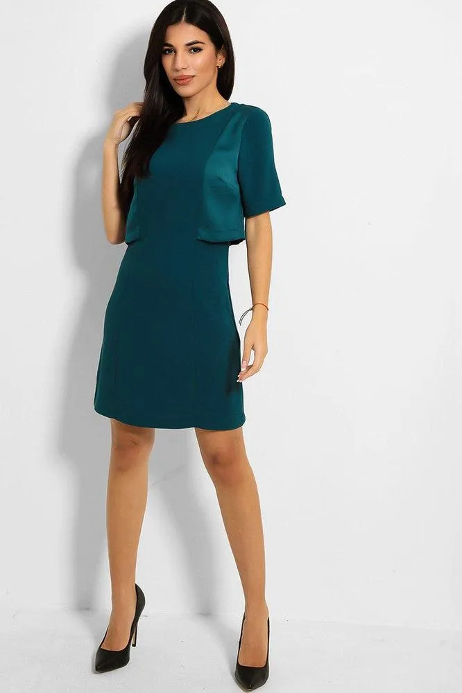 Teal Satin Panels Mini Dress