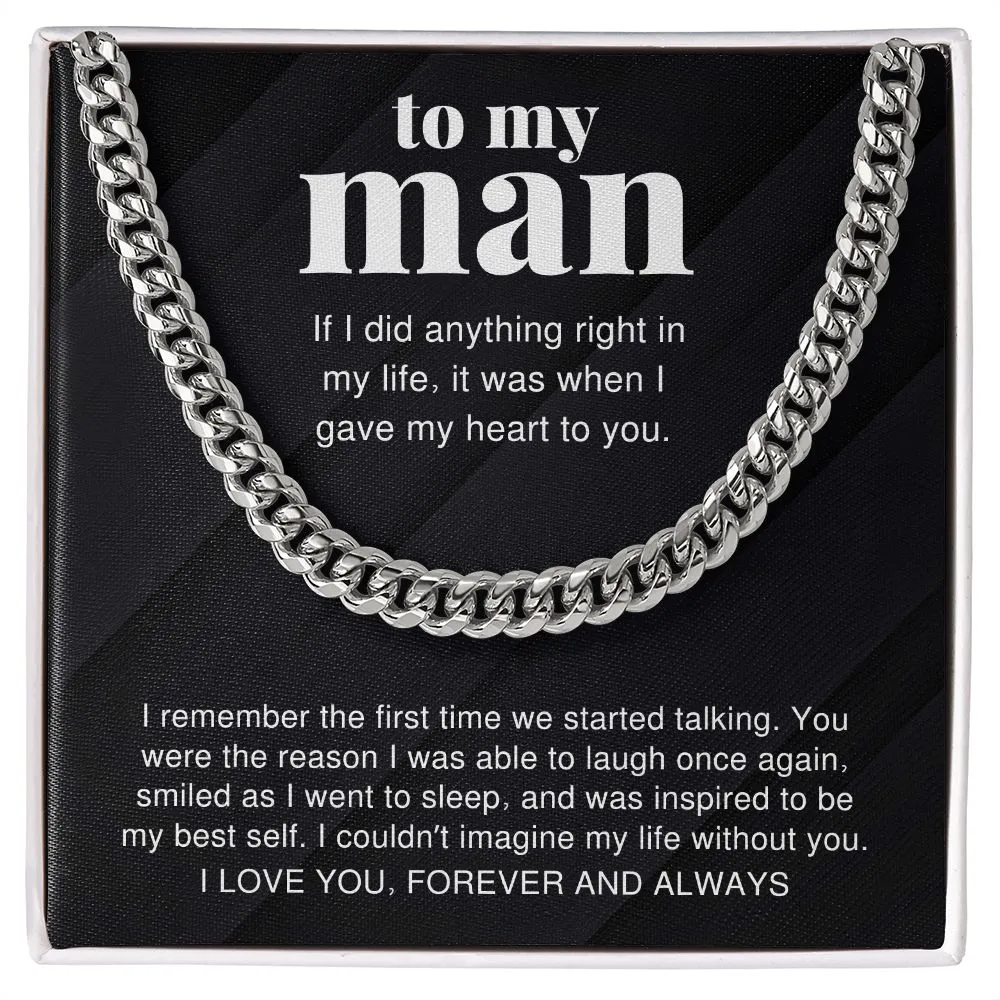 To My Man I Couldn't Imagine My Life Without You For Boyfriend or Husband Gift Link Chain