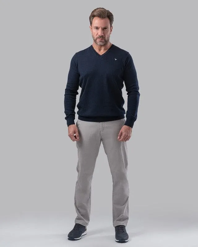 V-NECK PLAIN SWEATER - NAVY