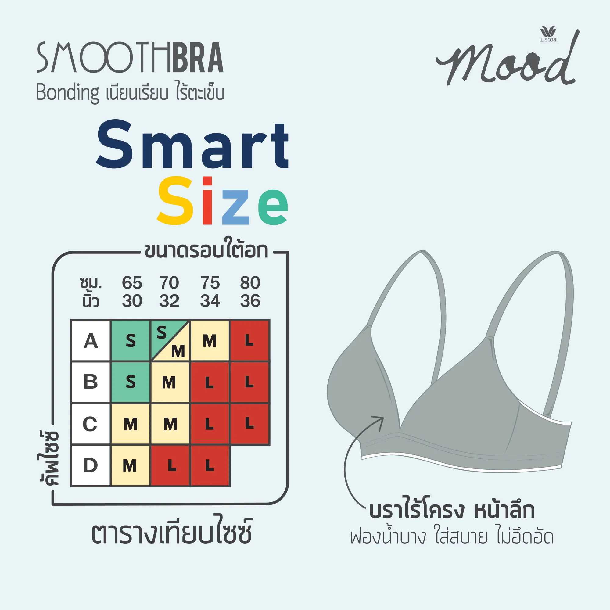 Wacoal Mood Smooth Bra ชุดชั้นในวัยรุ่น บราไร้ตะเข็บ รุ่น MM1X82 (เข้าคู่ MU3194) สีดำ (BL)